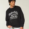 Suéter con cuello redondo y gráfico de reparaciones de automóviles de Motor City