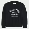 Suéter con cuello redondo y gráfico de reparaciones de automóviles de Motor City