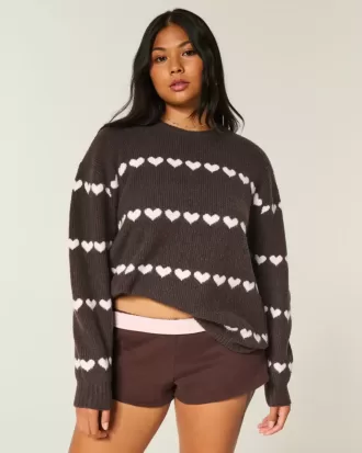 Suéter extragrande con estampado de corazones