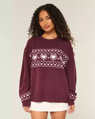 Suéter extragrande con estampado de corazones