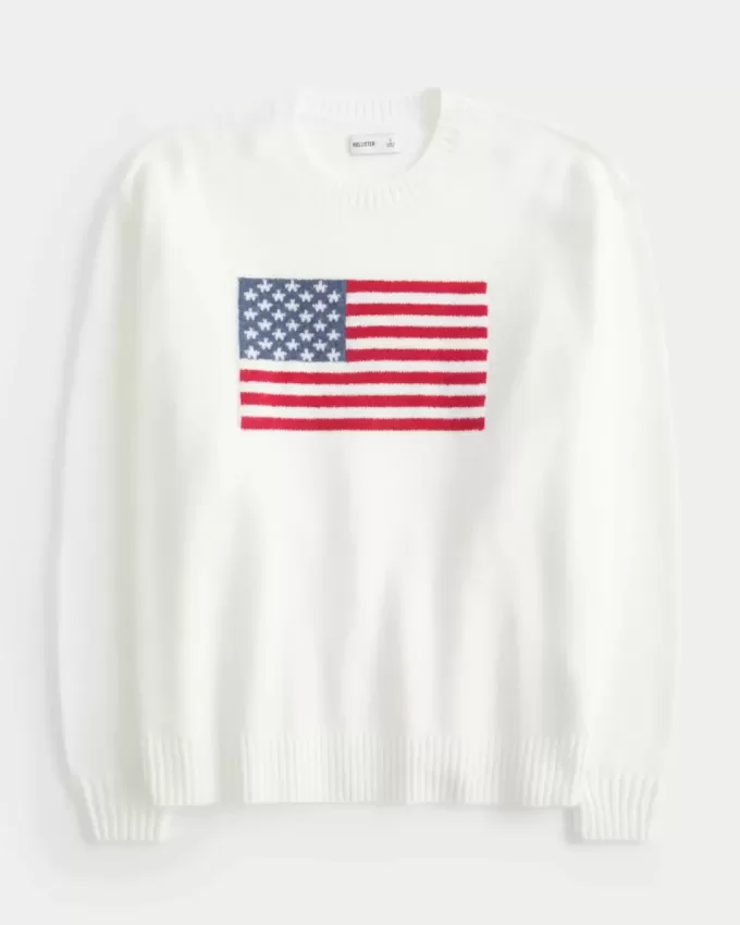 Suéter Hollister Comfy Cloud con estampado de bandera estadounidense Suéter Hollister Comfy Cloud con estampado de bandera estadounidense