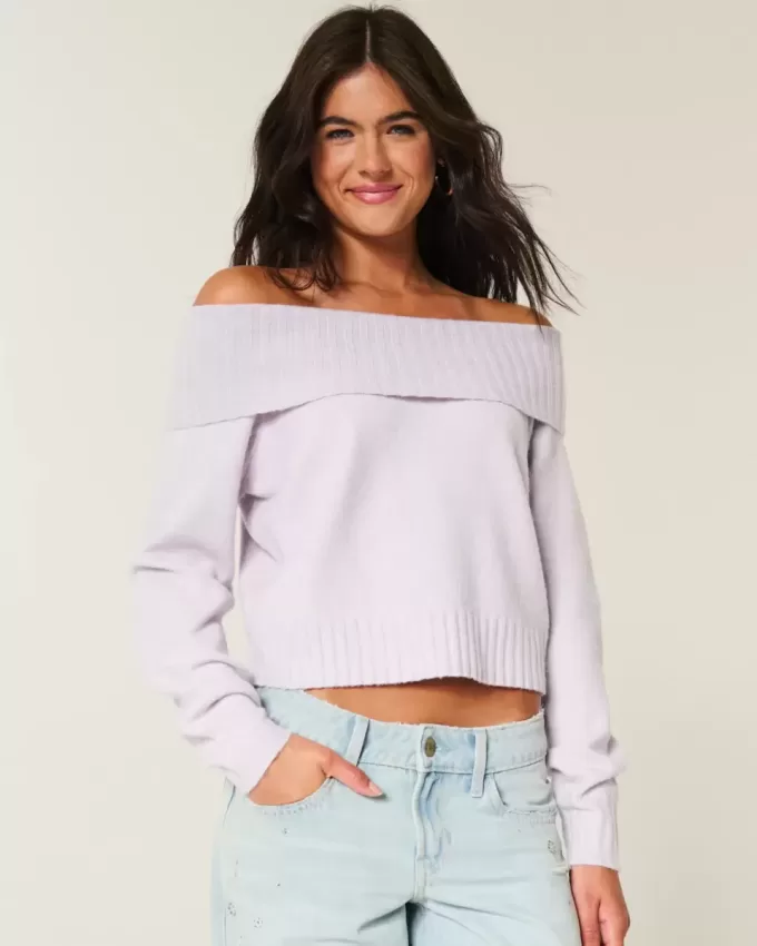 Suéter Hollister Comfy Cloud con hombros descubiertos y dobladillo doblado