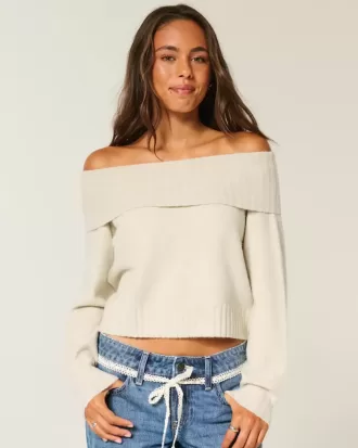 Suéter Hollister Comfy Cloud con hombros descubiertos y dobladillo doblado Suéter Hollister Comfy Cloud con hombros descubiertos y dobladillo doblado