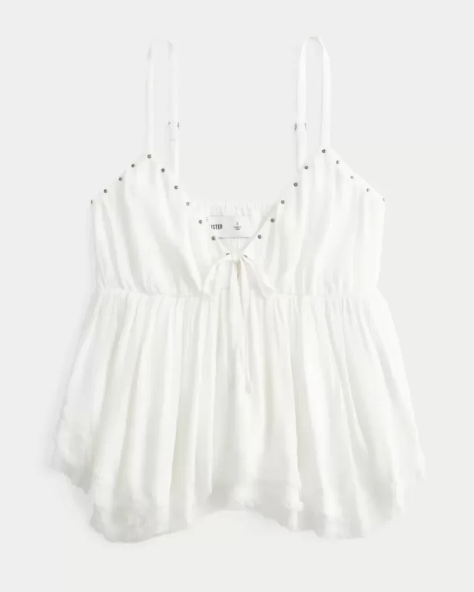 Top babydoll con tachuelas fácil de llevar Top babydoll con tachuelas fácil de llevar