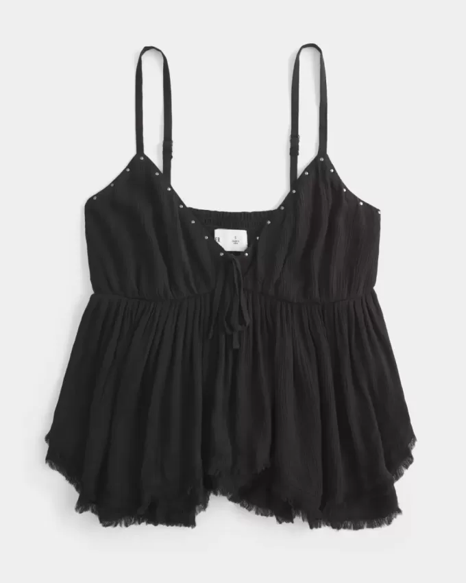 Top babydoll con tachuelas fácil de llevar Top babydoll con tachuelas fácil de llevar