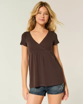 Top babydoll de manga corta con ribete de encaje fácil de llevar