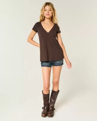 Top babydoll de manga corta con ribete de encaje fácil de llevar
