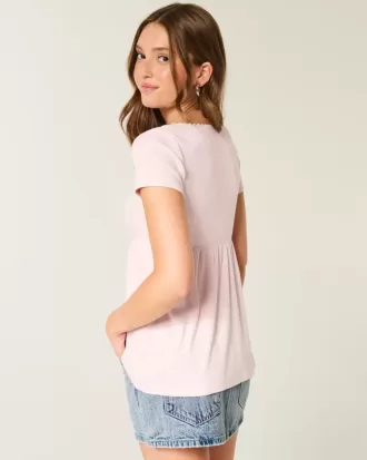 Top babydoll de manga corta con ribete de encaje fácil de llevar