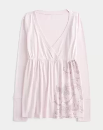 Top babydoll de manga larga con estampado floral fácil de llevar