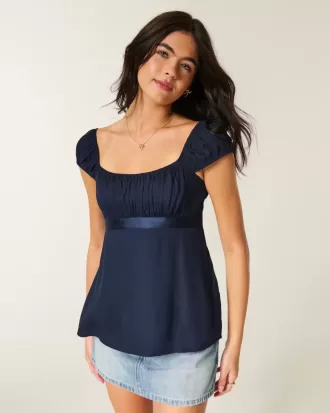 Top babydoll de satén con lazo fácil