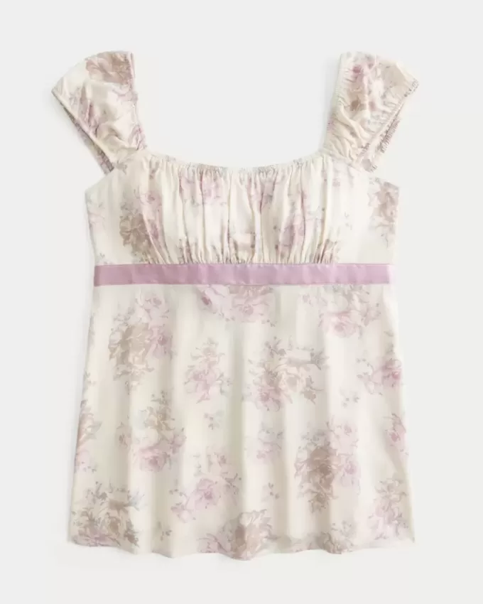 Top babydoll de satén con lazo fácil