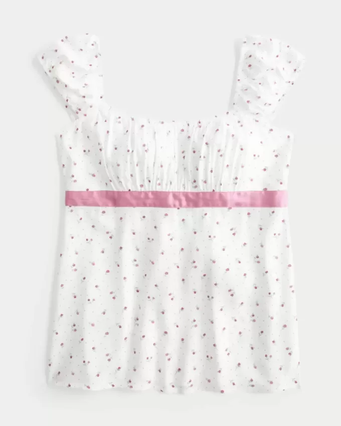 Top babydoll de satén con lazo fácil