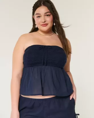 Blusa sin tirantes de mezcla de telas estilo crochet fácil