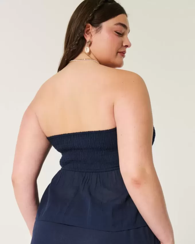 Blusa sin tirantes de mezcla de telas estilo crochet fácil
