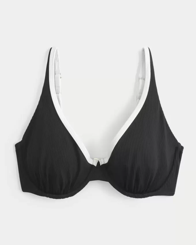 Top de bikini con aros y canalé de copa alta y curvas Top de bikini con aros y canalé de copa alta y curvas