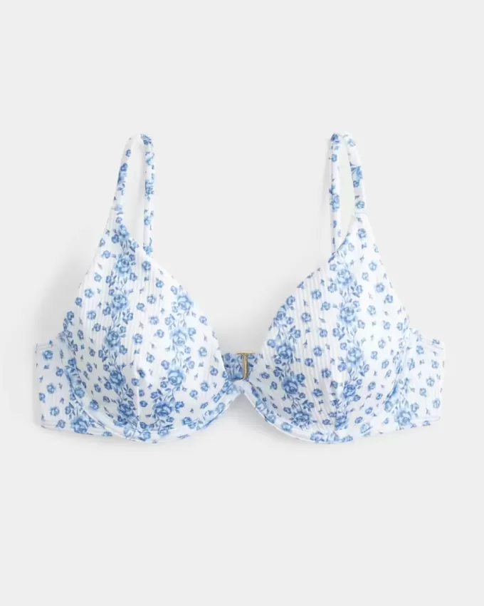 Top de bikini con aros y escote pronunciado acanalado Top de bikini con aros y escote pronunciado acanalado