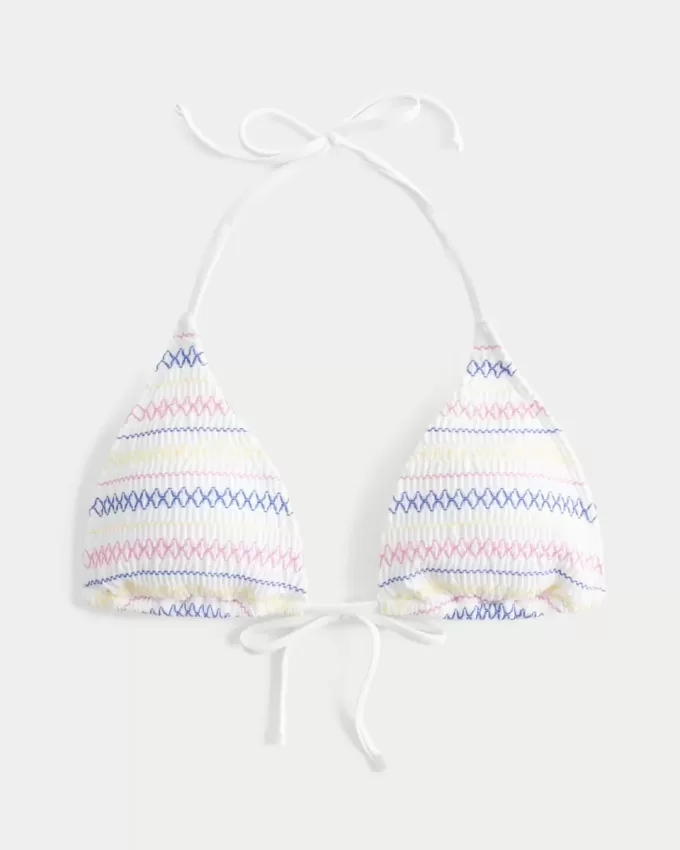 Top de bikini triangular con cuello halter fruncido Top de bikini triangular con cuello halter fruncido