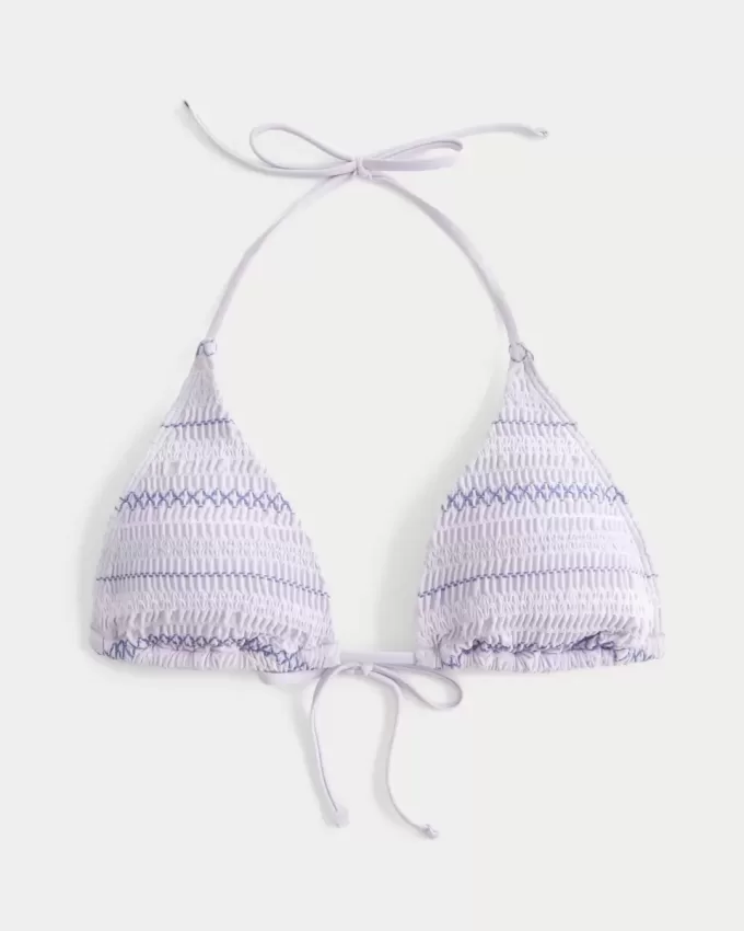 Top de bikini triangular con cuello halter fruncido Top de bikini triangular con cuello halter fruncido