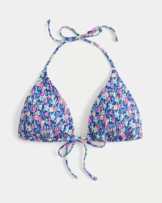 Top de bikini triangular con cuello halter fruncido