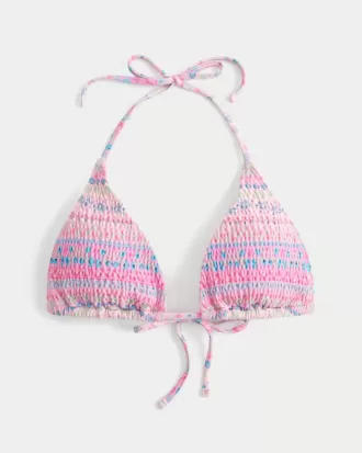 Top de bikini triangular con cuello halter fruncido