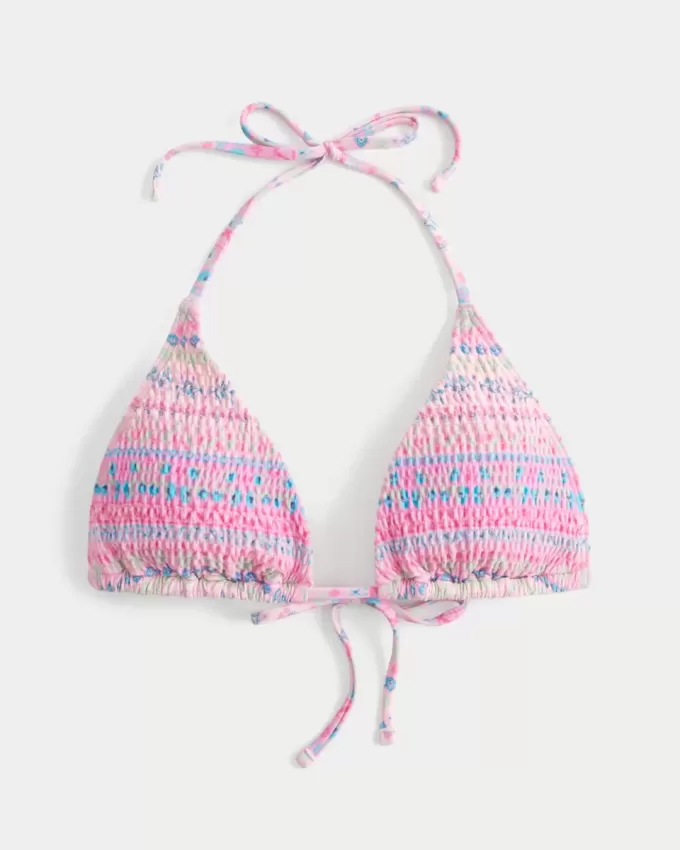 Top de bikini triangular con cuello halter fruncido Top de bikini triangular con cuello halter fruncido