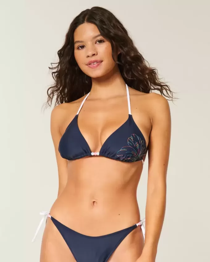 Top de bikini triangular con cuello halter para vacaciones de primavera Top de bikini triangular con cuello halter para vacaciones de primavera