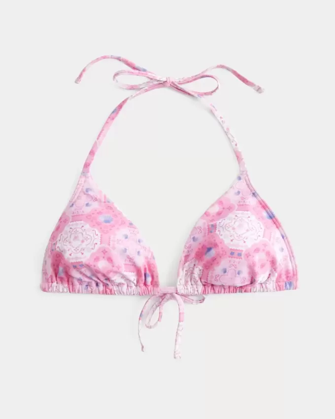 Top de bikini triangular con cuello halter para vacaciones de primavera Top de bikini triangular con cuello halter para vacaciones de primavera