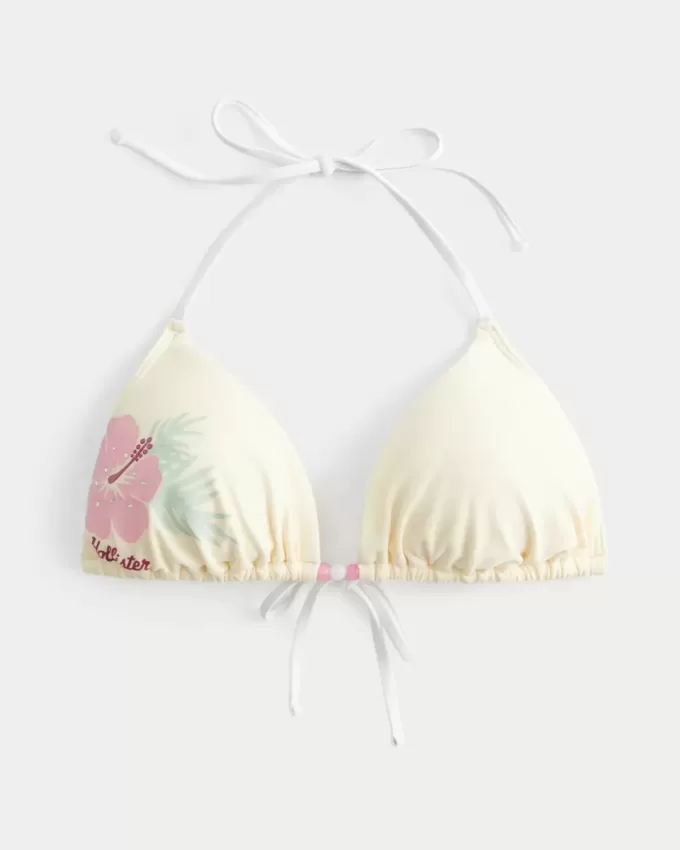 Top de bikini triangular con cuello halter y estampado gráfico de vacaciones de primavera Top de bikini triangular con cuello halter y estampado gráfico de vacaciones de primavera