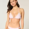 Top de bikini triangular con cuello halter y ribete de crochet