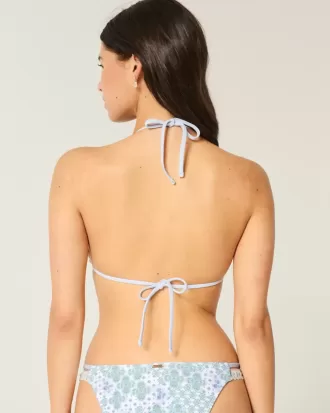 Top de bikini triangular con cuello halter y ribete de crochet