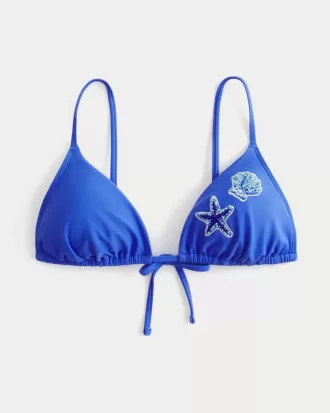 Top de bikini triangular con cuentas y hombros descubiertos