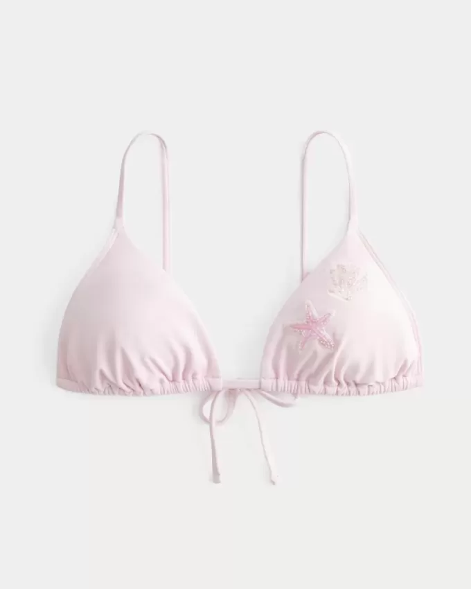 Top de bikini triangular con cuentas y hombros descubiertos Top de bikini triangular con cuentas y hombros descubiertos