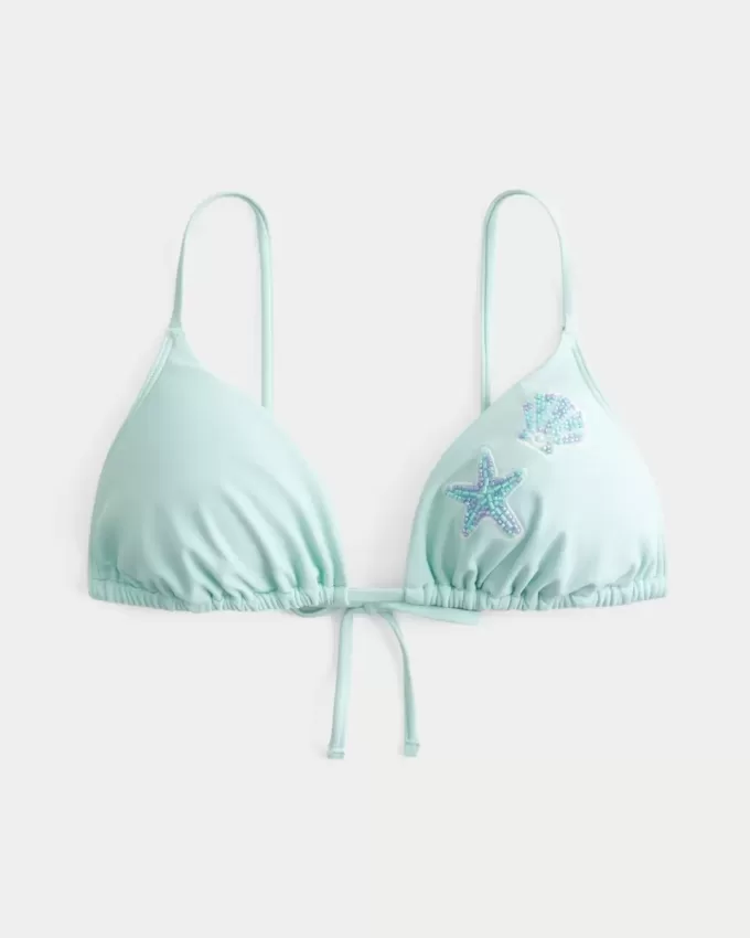 Top de bikini triangular con cuentas y hombros descubiertos Top de bikini triangular con cuentas y hombros descubiertos