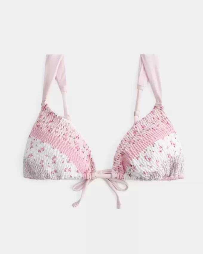 Top de bikini triangular con hombros descubiertos y fruncido