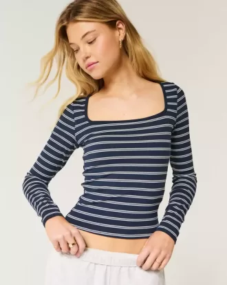 Top de cuello cuadrado de tejido acanalado sin costuras