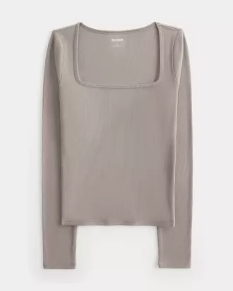 Top de cuello cuadrado de tejido acanalado sin costuras