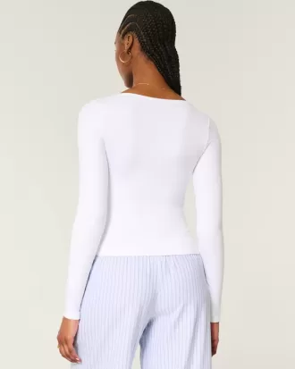 Top de cuello cuadrado de tejido suave y elástico sin costuras