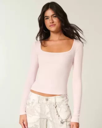 Top de manga larga con cuello cuadrado