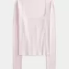 Top de manga larga con cuello cuadrado Top de manga larga con cuello cuadrado
