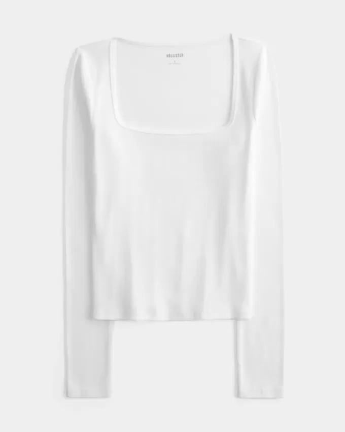 Top de manga larga con cuello cuadrado Top de manga larga con cuello cuadrado
