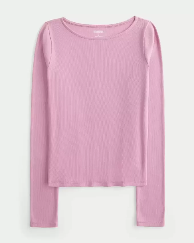 Top de manga larga con cuello oblicuo