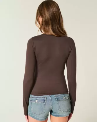 Top de manga larga con cuello redondo y tejido sin costuras
