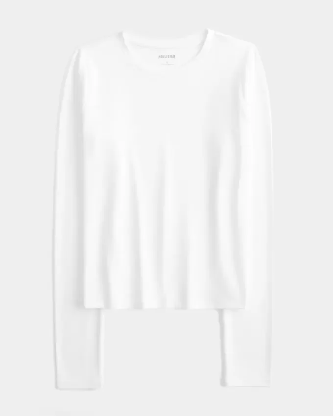 Top de manga larga con cuello redondo y tejido sin costuras Top de manga larga con cuello redondo y tejido sin costuras