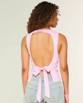 Top de mezcla de lino con espalda abierta