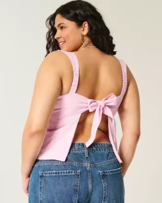 Top de mezcla de lino con espalda abierta