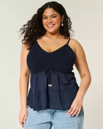 Top de mezcla de telas estilo crochet