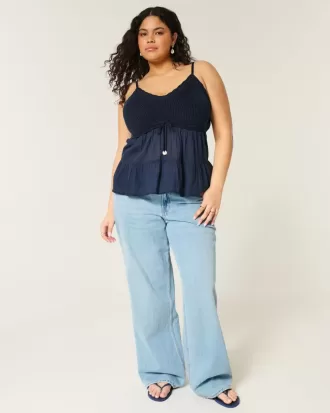 Top de mezcla de telas estilo crochet