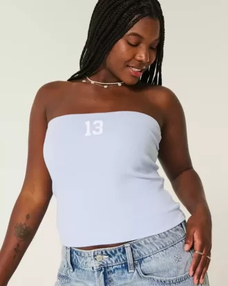 Top de tubo con estampado gráfico sin tirantes y acanalado