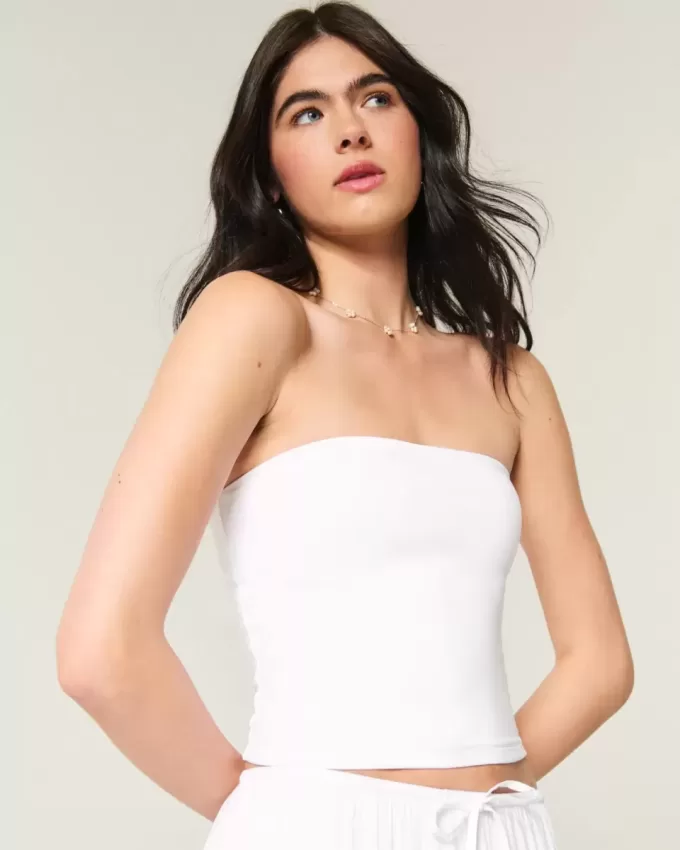 Top de tubo de tela suave y elástica sin costuras