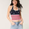 Top halter estilo crochet con patrón de bandera estadounidense Top halter estilo crochet con patrón de bandera estadounidense